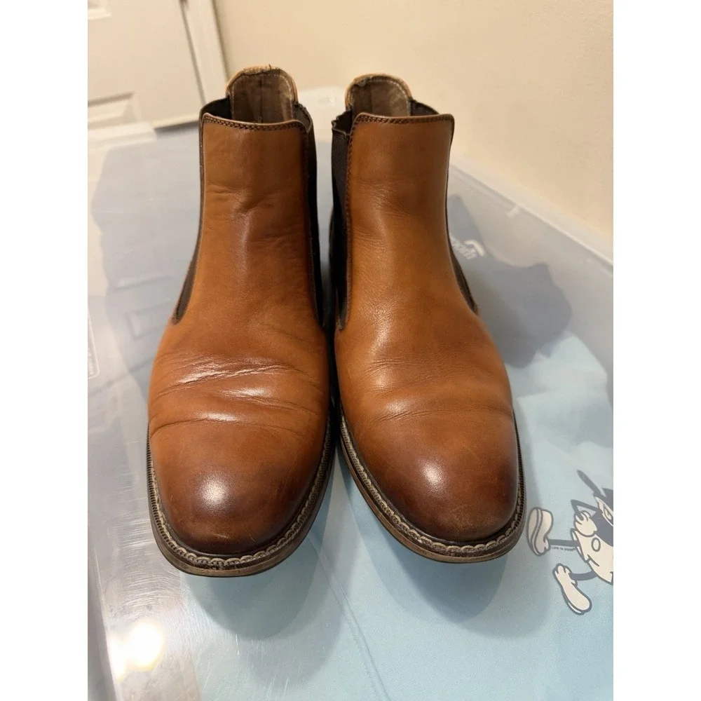 Stacy‎ Adams Men's Size 9.5 Brown Leather Alomar Cap-Toe Chelsea Boots